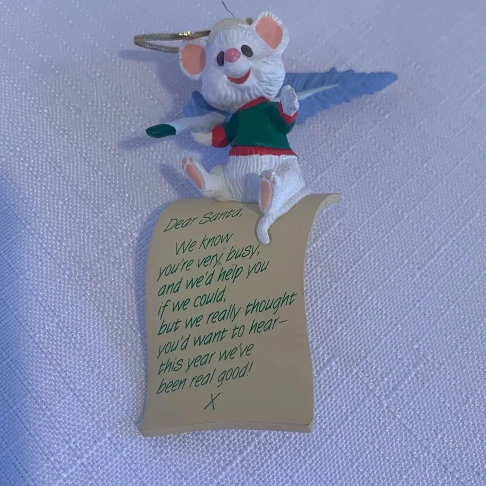 Vintage Hallmark 3” Mouse with Quill Pen and Dear Santa Letter Holiday Ornament
